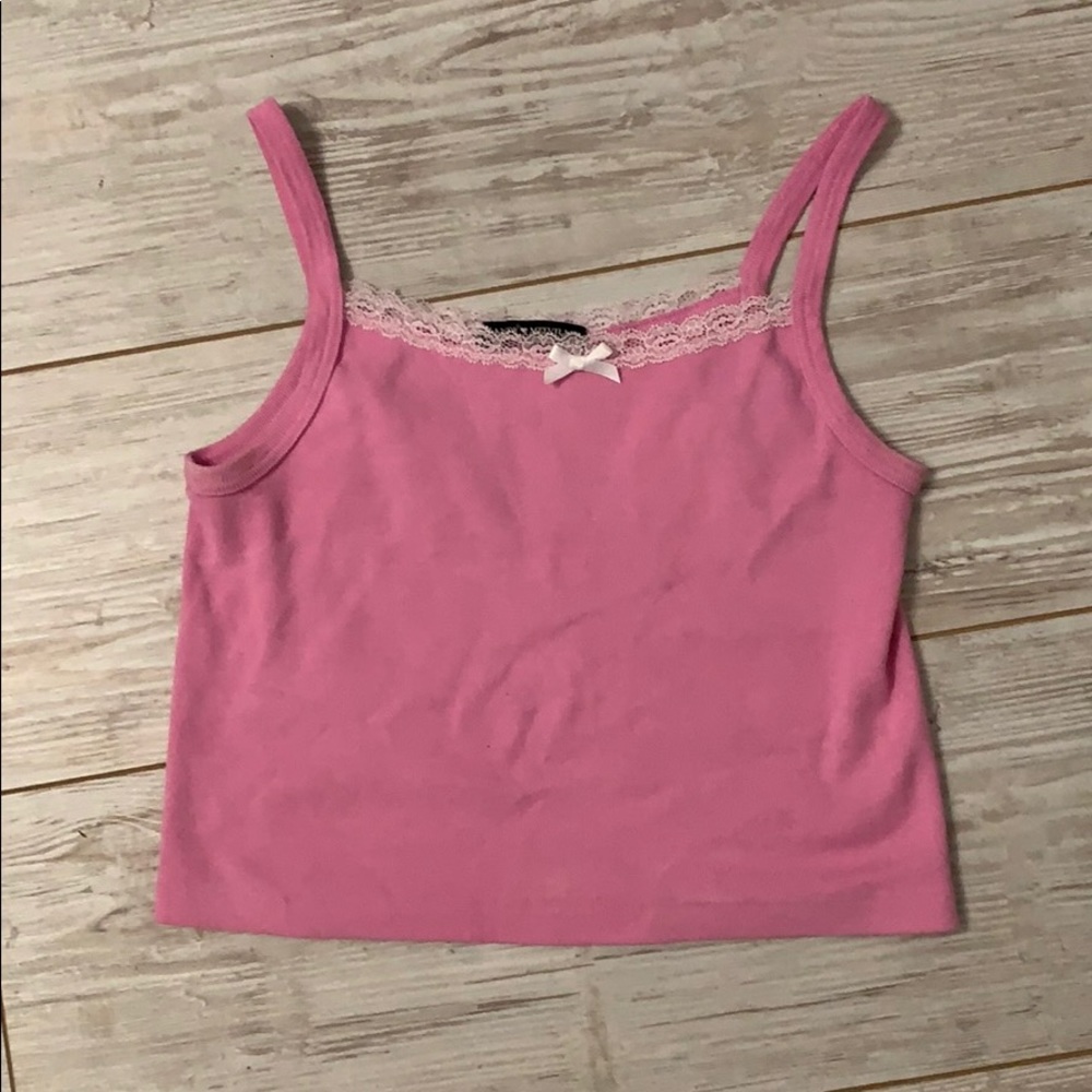 Pink lace trim tank top